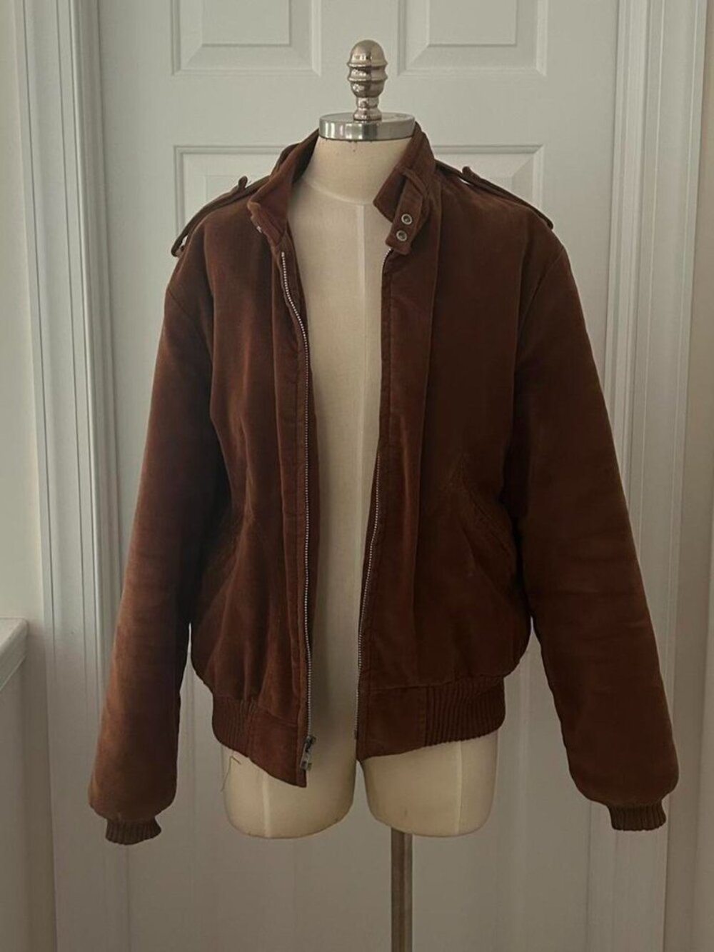 Marc Richards Monochrome brown bomber jacket with zipper and button details